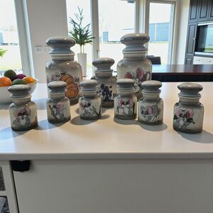 Vintage Mouse Canister Set 9pc Ceramic Kitchen Jars Country Cottage Farmhouse